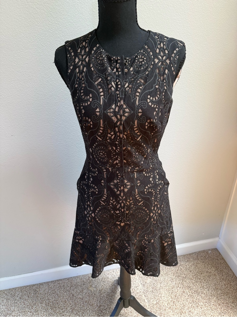 BCBGMaxAzria Black Lace Fit-and-Flare Mini Dress